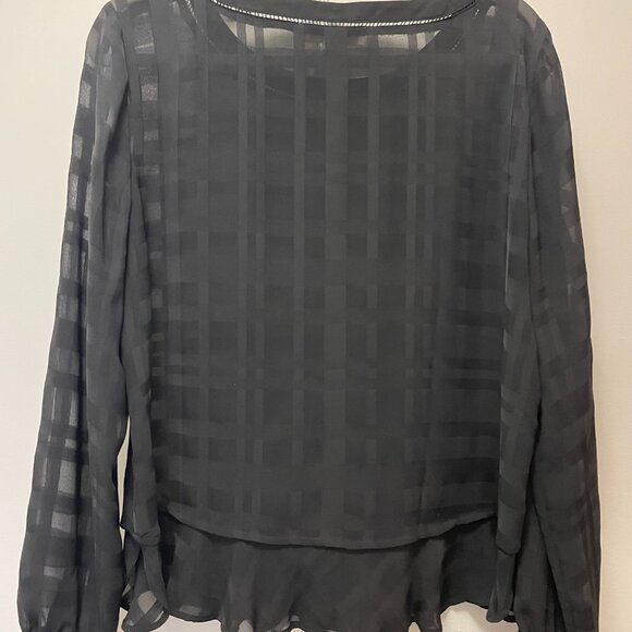 Ann Taylor Loft Top Blouse Sheer Peplum Black sz M excellent condition - Picture 3 of 7